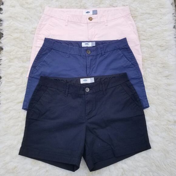 3 Shorts Stretch Cotton Khaki Old Navy Size 2 Solid Pink Black Blue Navy 3 Pair - Picture 1 of 13